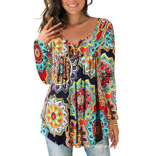 Casual Sexy Printed Blouse Top with Button